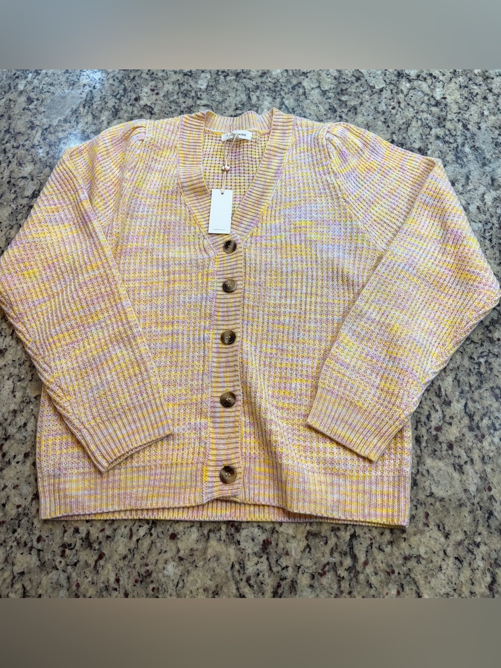 Heartloom Pastel Yellow Pink Button-Front Sweater Cardigan